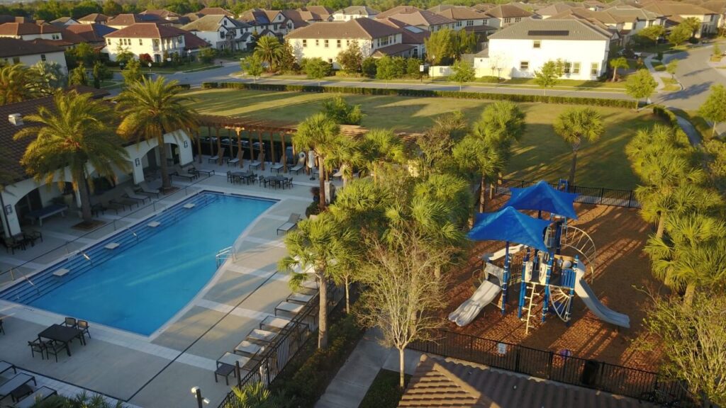 A playground near a pool